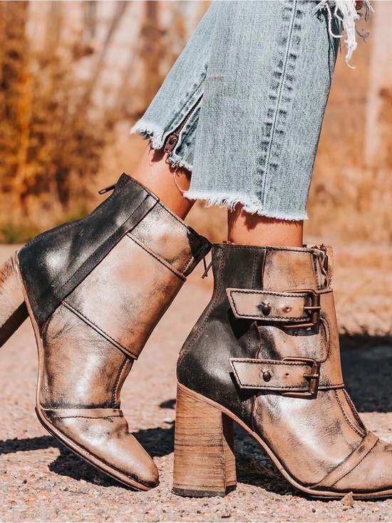 Freebird by Steven Shoes - Freebird by Steven Joey Distressed Leather Buckle Block Heel Ankle Booties Boots